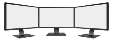 beyaz izole 3d resimde üç bilgisayar monitörü