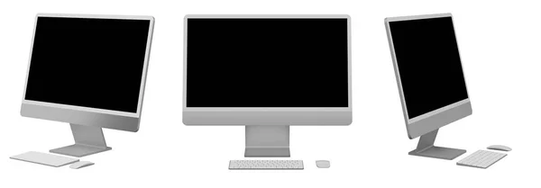 Ilustração Monitor Computador Led Moderno Com Teclado Mouse View — Fotografia de Stock