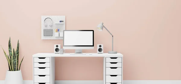 Illustration Modern Computer Monitor Pastel Color Room — Stock Photo, Image