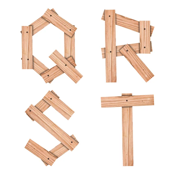 Alfabeto letra Q, R, S, T a partir de placa de madeira com caminho de recorte — Fotografia de Stock