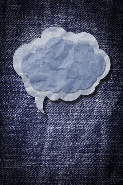 Recycle Paper Speech Bubble on old blue jean texture — Stock Photo, Image