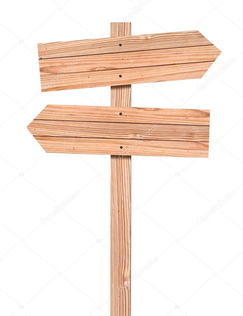 Blank Wooden direction sign isolated on white, clipping path inc