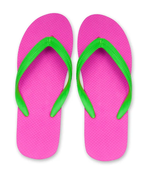 Pink and green flip flop sandals isolated,included clipping path — Stock Photo, Image