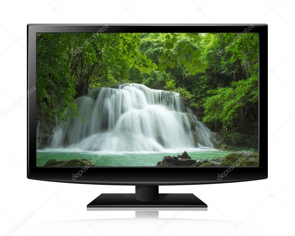 Flat screen tv lcd or led realistic illustration with nature wal