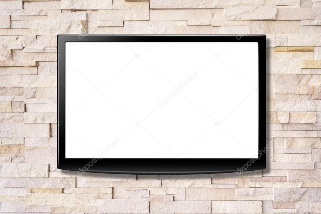 Blank screen LCD tv hanging on a wall