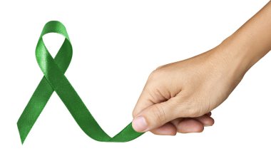Hand Make Emerald Ribbon for Liver Cancer symbol on white clipart
