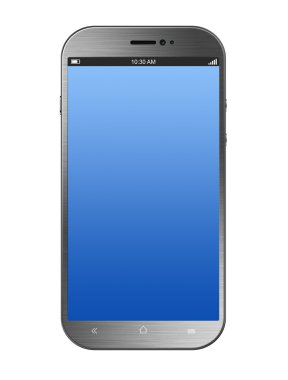 Beyaz arka plan üzerinde izole Metalik Gümüş Smartphone