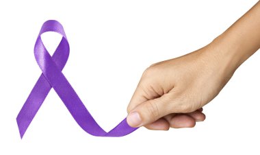 Hand Make Purple Ribbon for Pancreatic Cancer symbol on white clipart