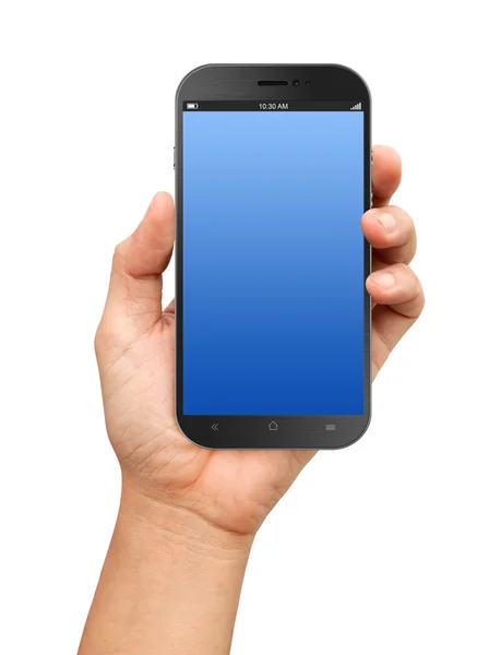 Mão segurando um smartphone de tela grande com tela em branco — Fotografia de Stock