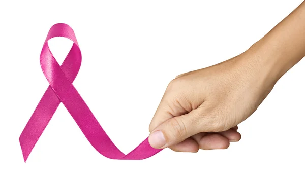 Hand maken Pink Ribbon voor borstkanker symbool op witte CHTERGRO — Stockfoto