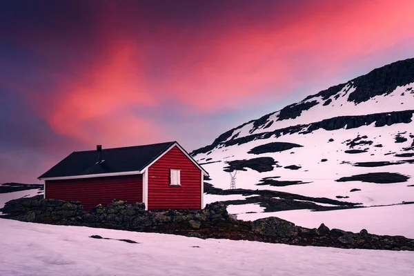 Typical norwegian red wooden house — Stock Photo, Image
