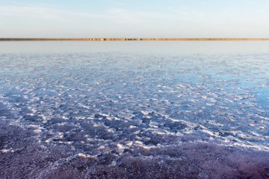 Pembe su tuzlu gölünde tuz kristalleri