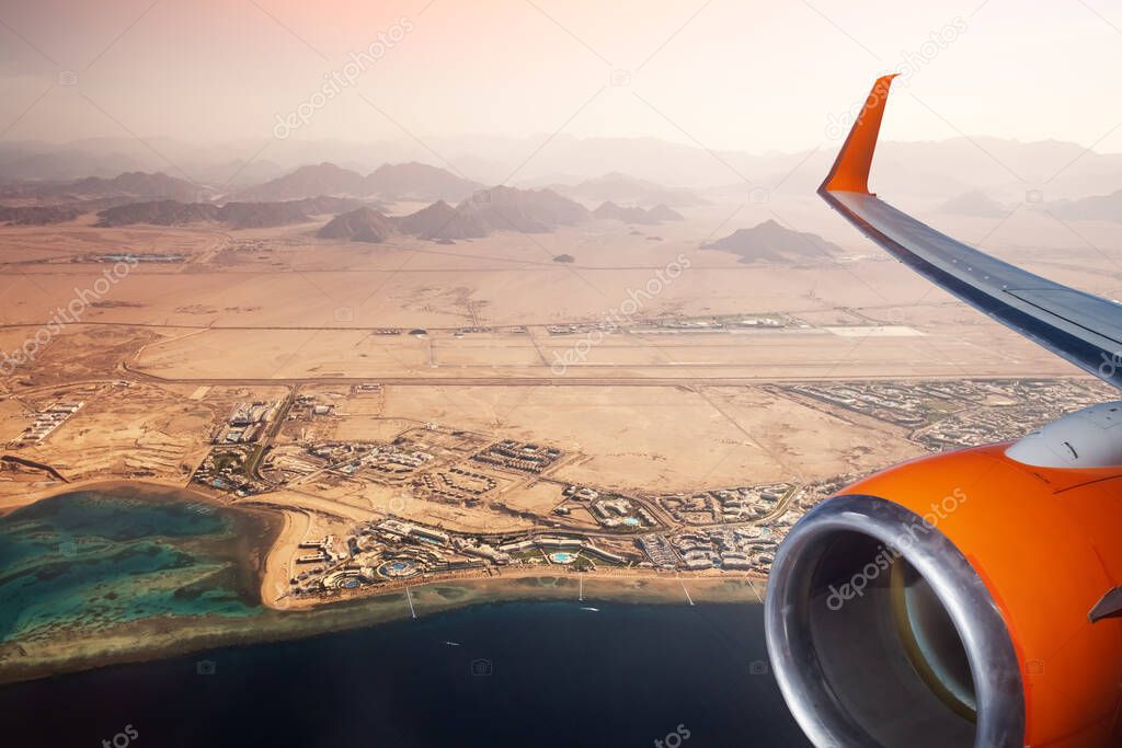 Beautiful view from plane window on Egypt coast