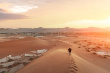 Namib Çölü 'nde yüksek kumulda bekâr bir adam.