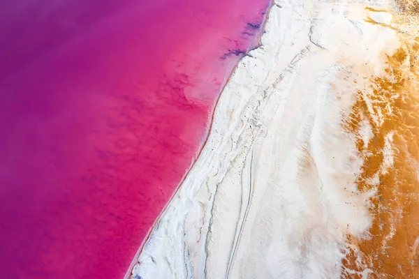 Abstract view of pink lake salt water from drone — Stock Photo, Image