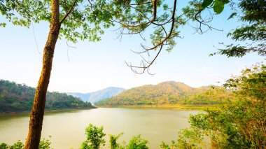 Gün ışığında göl ve dağ manzarası