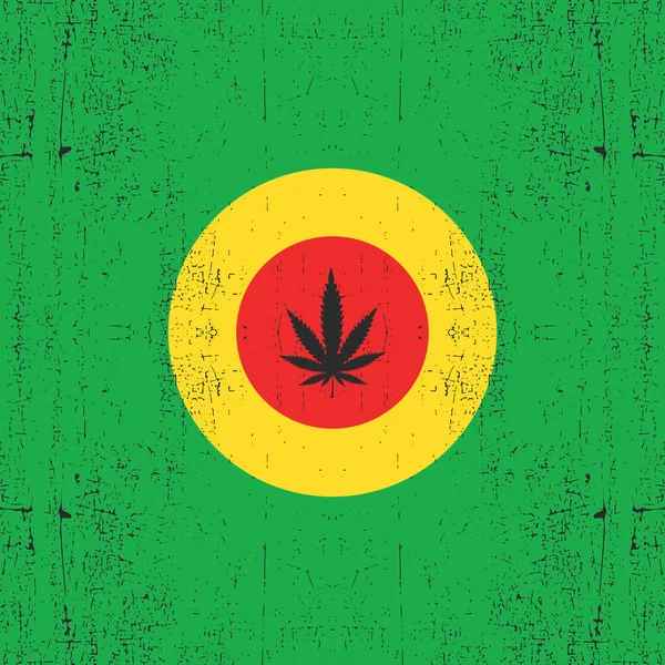 Cannabis leaf on circle rastafarian color. — Stock Vector