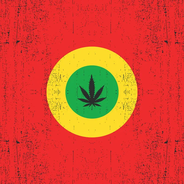 Hoja de cannabis en color rastafari círculo . — Vector de stock