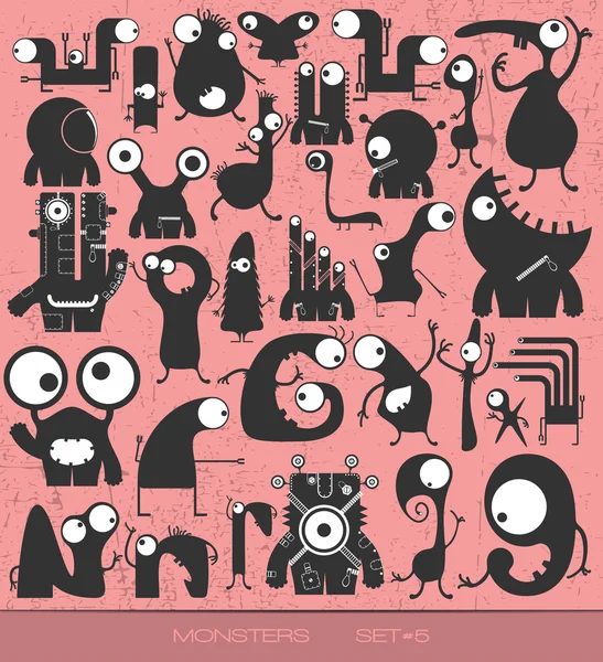 Cute monsters on grunge background. — Stock Vector