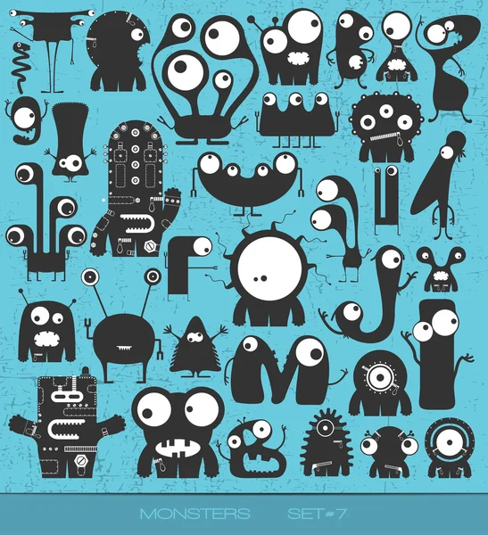 Cute monsters on grunge background. — Stock Vector