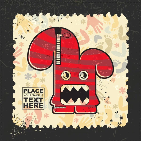 Monstre mignon sur timbre-poste grunge — Image vectorielle