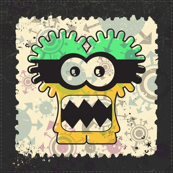 Cute Monster on grunge postage stamp. — Stock Vector