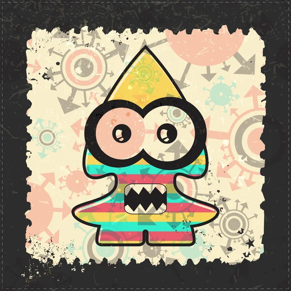 Monstruo lindo en sello postal grunge . — Vector de stock