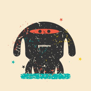 Retro grunge arka plan üzerinde sevimli canavar.