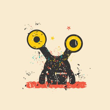 Retro grunge arka plan üzerinde sevimli canavar.