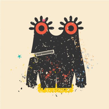 Retro grunge arka plan üzerinde sevimli canavar.