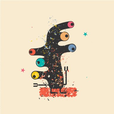 Retro grunge arka plan üzerinde sevimli canavar.