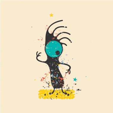 Retro grunge arka plan üzerinde sevimli canavar.