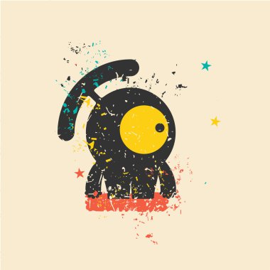 Retro grunge arka plan üzerinde sevimli canavar.