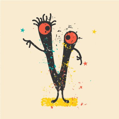 Retro grunge arka plan üzerinde sevimli canavar.