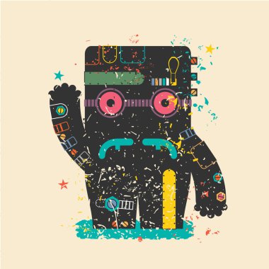 Retro grunge arka plan üzerinde sevimli canavar.