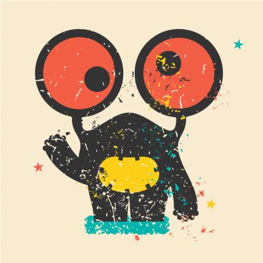 Retro grunge arka plan üzerinde sevimli canavar.