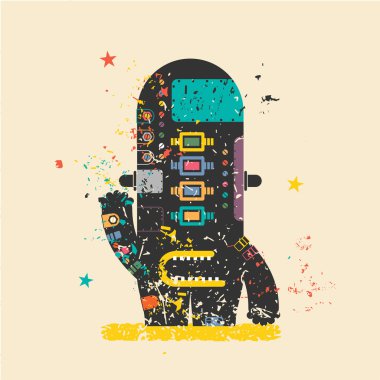 Retro grunge arka plan üzerinde Printcute canavar.