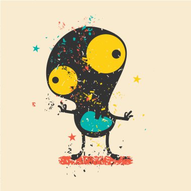 Retro grunge arka plan üzerinde sevimli canavar.