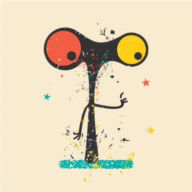 Retro grunge arka plan üzerinde sevimli canavar.