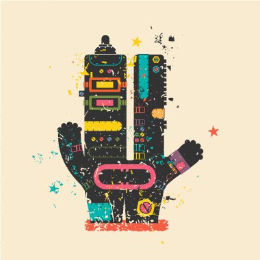 Retro grunge arka plan üzerinde sevimli canavar.