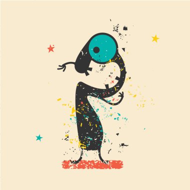 Retro grunge arka plan üzerinde sevimli canavar.