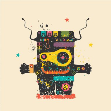 Retro grunge arka plan üzerinde sevimli canavar.