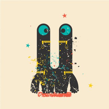 Retro grunge arka plan üzerinde sevimli canavar.