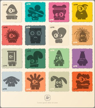 Retro'nın pulu komik canavarlar ile kümesi.