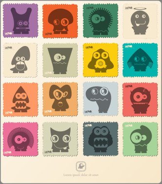 Retro'nın pulu komik canavarlar ile kümesi.