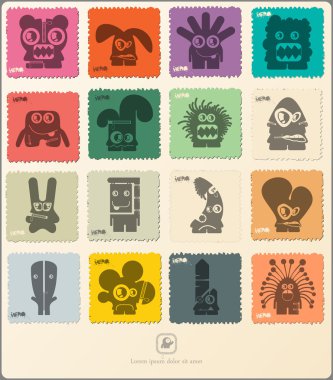 Retro'nın pulu komik canavarlar ile kümesi.