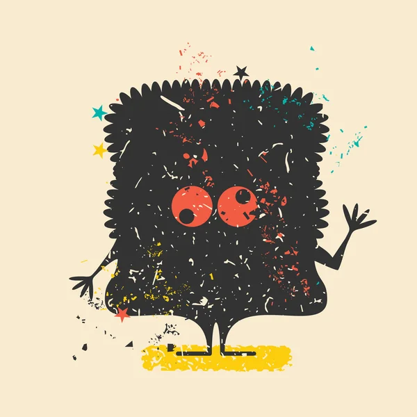 Cute monster on retro grunge background. — Stock Vector