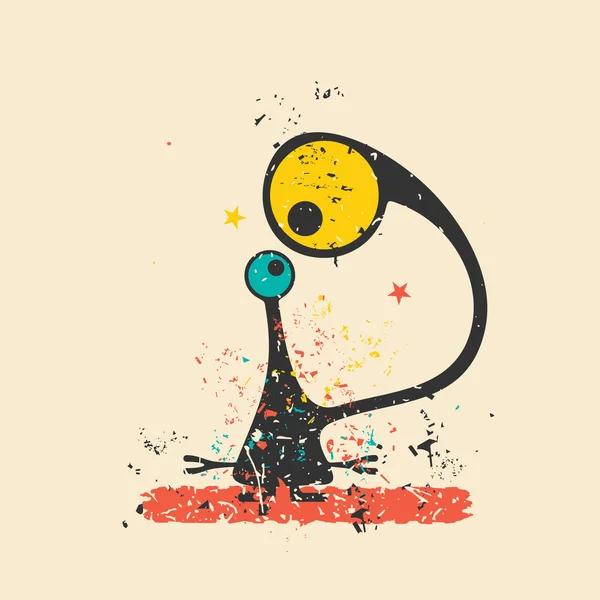 Monstruo lindo sobre fondo grunge retro . — Vector de stock