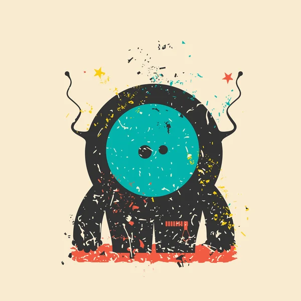 Monstre mignon sur fond grunge rétro . — Image vectorielle