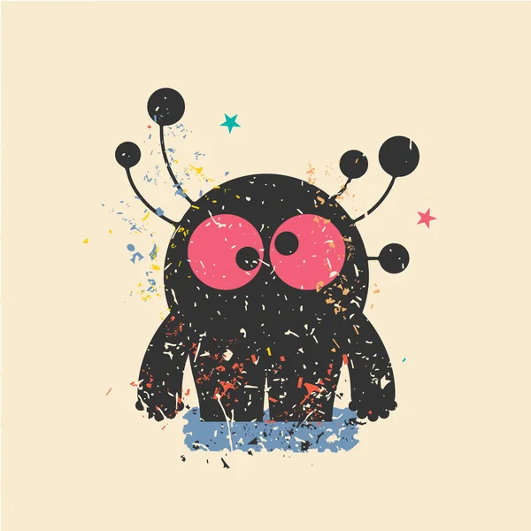 Schattig monster op retro grunge achtergrond. — Stockvector